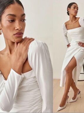 Reformation Isaac Midi Dress White Size 4